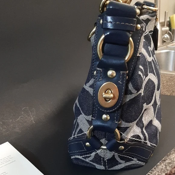Coach Signature Denim Navy Shoulder Bag - Picture 4 of 14